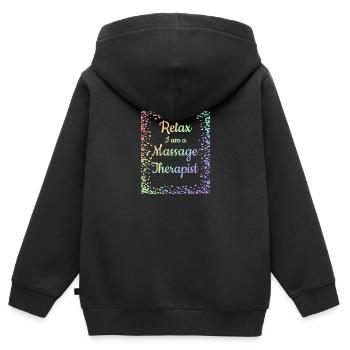 Massage Therapeut Geschenk Relax Ich bin eine Massage - Kinder Premium Organic Zip Hoodie - Schwarz - Hinten - AI Model Kid Male (0cm)