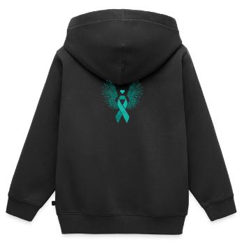 Geflügelte Blaugrünen Band Eierstockkrebs Bewusstsein - Kinder Premium Organic Zip Hoodie - Schwarz - Hinten - AI Model Kid Male (0cm)