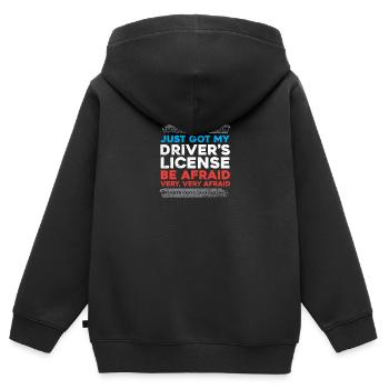 Je viens d’obtenir mon permis de conduire - permis de conduire - - Sweat Premium à capuche zippé enfant bio - noir - Dos - AI Model Kid Male (0cm)