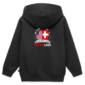 Swiss American Flag Swiss Roots USA Citizen - Sweat Premium à capuche zippé enfant bio - noir - Dos - AI Model Kid Male (0cm)