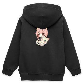 Anime und Katzen für Teen Manga kawaii Grafik - Kinder Premium Organic Zip Hoodie - Schwarz - Hinten - AI Model Kid Male (0cm)