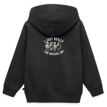 Horloger Collectionneur Horloger Collectionneur de montres - Sweat Premium à capuche zippé enfant bio - noir - Dos - AI Model Kid Male (0cm)