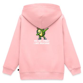 Durian Fruit Lover Drôle Durio Zibethinus Hommes - Sweat Premium à capuche zippé enfant bio - rose - Dos - AI Model Kid Female (0cm)