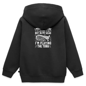 Joueur de tuba hommes femmes fanfare tubiste en laiton - Sweat Premium à capuche zippé enfant bio - noir - Dos - AI Model Kid Male (0cm)