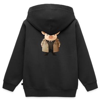 Schweinchen als Detektiv - Kinder Premium Organic Zip Hoodie - Schwarz - Hinten - AI Model Kid Male (0cm)