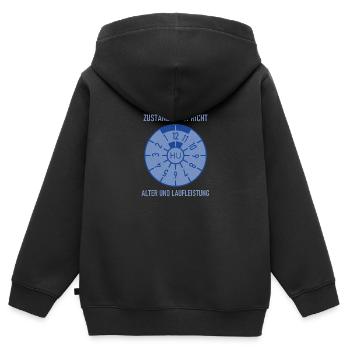 HU - Zustand entspricht Alter und Laufleistung - Kinder Premium Organic Zip Hoodie - Schwarz - Hinten - AI Model Kid Male (0cm)