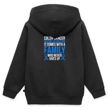 Ruban de sensibilisation au cancer du côlon Guerrier du cancer du côlon - Sweat Premium à capuche zippé enfant bio - noir - Dos - AI Model Kid Male (0cm)