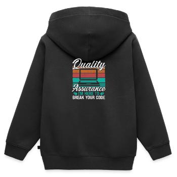 Test du code d’assurance qualité Ingénierie de l’assurance qualité - Sweat Premium à capuche zippé enfant bio - noir - Dos - AI Model Kid Male (0cm)