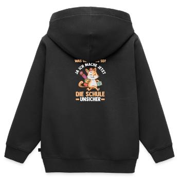 Schulkind Katze Schüler Schulanfang Einschulung - Kinder Premium Organic Zip Hoodie - Schwarz - Hinten - AI Model Kid Male (0cm)