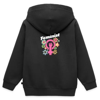Droits des femmes Femmes Femmes - Sweat Premium à capuche zippé enfant bio - noir - Dos - AI Model Kid Male (0cm)