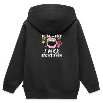 Droits des femmes Femmes Femmes - Sweat Premium à capuche zippé enfant bio - noir - Dos - AI Model Kid Male (0cm)