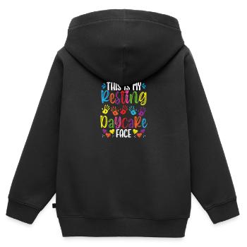 Garde d’enfants Enseignante Garderie Face Garderie Fournisseur - Sweat Premium à capuche zippé enfant bio - noir - Dos - AI Model Kid Male (0cm)