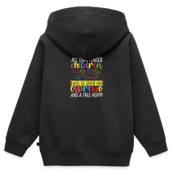 Drôle de garderie Directrice De garde Fournisseur de services de garde d’enfants - Sweat Premium à capuche zippé enfant bio - noir - Dos - AI Model Kid Male (0cm)
