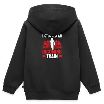 Leg Amputee an incoming Train Funny Amputated Leg - Kinder Premium Organic Zip Hoodie - Schwarz - Hinten - AI Model Kid Male (0cm)