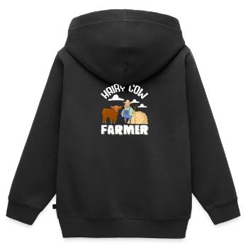 Vache bovine écossaise des Highlands - Sweat Premium à capuche zippé enfant bio - noir - Dos - AI Model Kid Male (0cm)
