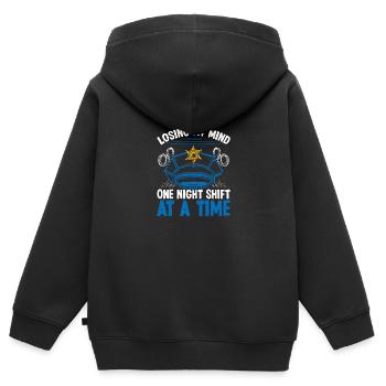 Policier de nuit mon Policier - Sweat Premium à capuche zippé enfant bio - noir - Dos - AI Model Kid Male (0cm)
