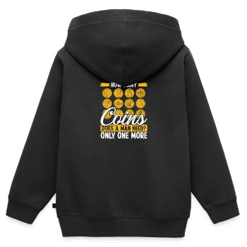 Coin Collecting How many Coins does a man need - Kinder Premium Organic Zip Hoodie - Schwarz - Hinten - AI Model Kid Male (0cm)
