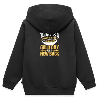 Gold Back Injury Surgery Replacement Panner - Kinder Premium Organic Zip Hoodie - Schwarz - Hinten - AI Model Kid Male (0cm)