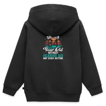 84 Birthday Idea Humor May Shout Funny 84 Year Old - Kinder Premium Organic Zip Hoodie - Schwarz - Hinten - AI Model Kid Male (0cm)