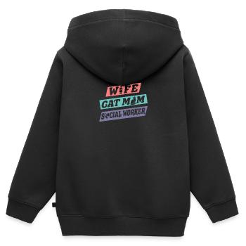 Mois du travail social à l’école Femme Chat - Sweat Premium à capuche zippé enfant bio - noir - Dos - AI Model Kid Male (0cm)