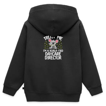 Enseignante de garde d’enfants Koala Directrice de la garderie - Sweat Premium à capuche zippé enfant bio - noir - Dos - AI Model Kid Male (0cm)