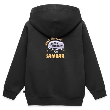 Fournir une orthophonie pour Sambar Funny Speech - Sweat Premium à capuche zippé enfant bio - noir - Dos - AI Model Kid Male (0cm)