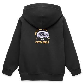 Fournir une orthophonie pour Patty Melt Funny - Sweat Premium à capuche zippé enfant bio - noir - Dos - AI Model Kid Male (0cm)