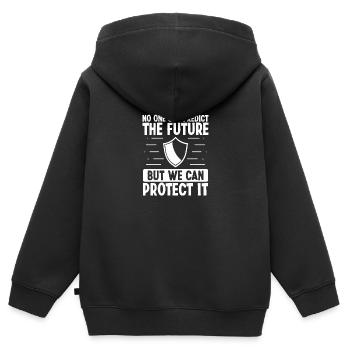 Agent d’assurance Protéger l’avenir Assurance - Sweat Premium à capuche zippé enfant bio - noir - Dos - AI Model Kid Male (0cm)
