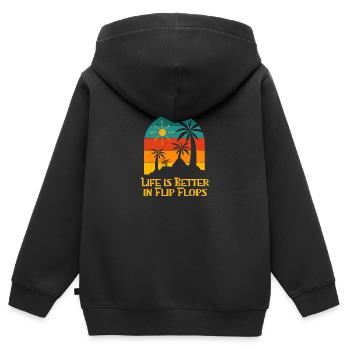 La vie est meilleure à Flip Flops Beach Summer Ocean - Sweat Premium à capuche zippé enfant bio - noir - Dos - AI Model Kid Male (0cm)