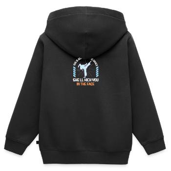 She Is Beauty She Is Grace She Will Kick You In - Kids Premium Organic Zip-up Hoodie - black - Back - AI Model Kid Male (0cm)
