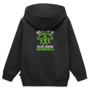 Mois du ruban de la maladie cœliaque Son combat est mon combat - Sweat Premium à capuche zippé enfant bio - noir - Dos - AI Model Kid Male (0cm)