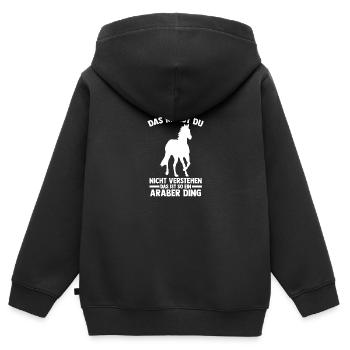 Pferd Reitsport Reiten Pferdesport Araber - Kinder Premium Organic Zip Hoodie - Schwarz - Hinten - AI Model Kid Male (0cm)