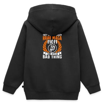 Krav Maga Apparel Israélien Self - Sweat Premium à capuche zippé enfant bio - noir - Dos - AI Model Kid Male (0cm)