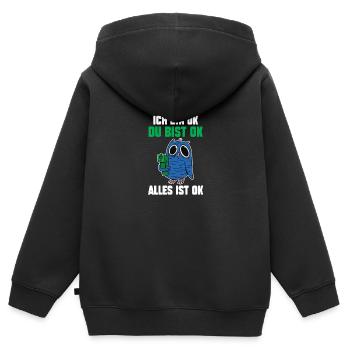 IchBin Ok Du Bist Ok Alles Ist Ok Eule - Kinder Premium Organic Zip Hoodie - Schwarz - Hinten - AI Model Kid Male (0cm)