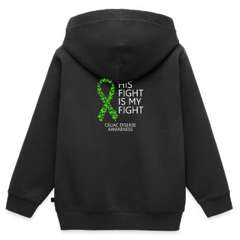 Mois du ruban de la maladie cœliaque Son combat est mon combat - Sweat Premium à capuche zippé enfant bio - noir - Dos - AI Model Kid Male (0cm)