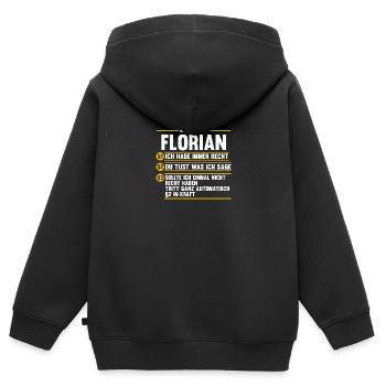 Florian - Kinder Premium Organic Zip Hoodie - Schwarz - Hinten - AI Model Kid Male (0cm)