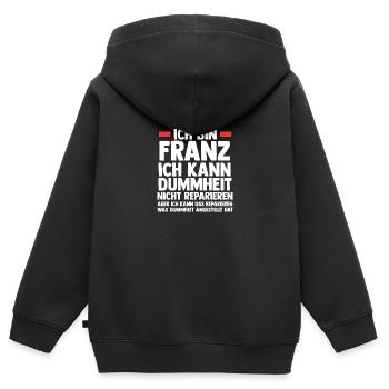 Franz - Kinder Premium Organic Zip Hoodie - Schwarz - Hinten - AI Model Kid Male (0cm)