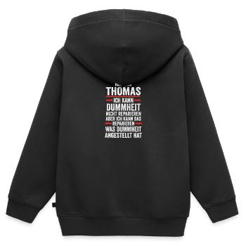 Thomas - Kinder Premium Organic Zip Hoodie - Schwarz - Hinten - AI Model Kid Male (0cm)