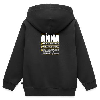 Anna - Kinder Premium Organic Zip Hoodie - Schwarz - Hinten - AI Model Kid Male (0cm)