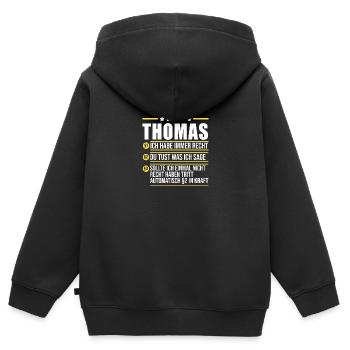 Thomas - Kinder Premium Organic Zip Hoodie - Schwarz - Hinten - AI Model Kid Male (0cm)