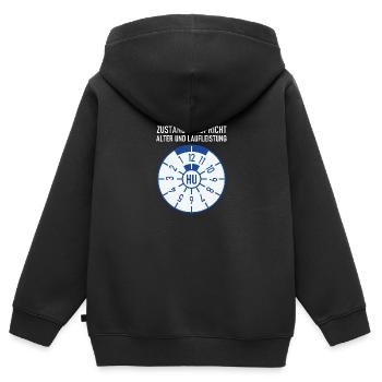 HU - Zustand entspricht Alter und Laufleistung - Kinder Premium Organic Zip Hoodie - Schwarz - Hinten - AI Model Kid Male (0cm)
