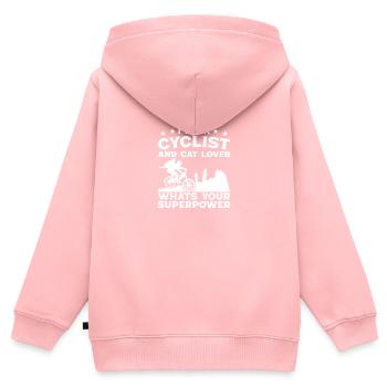 Cyclist and Cat lover Superpower - Kinder Premium Organic Zip Hoodie - Rosa - Hinten - AI Model Kid Female (0cm)