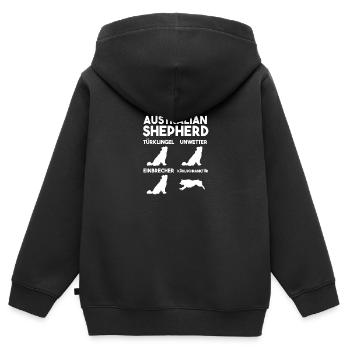 Hund Australian Shepherd - Kinder Premium Organic Zip Hoodie - Schwarz - Hinten - AI Model Kid Male (0cm)