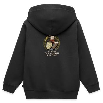 Ta faiblesse m’insulte drôle Odin humour nordique - Sweat Premium à capuche zippé enfant bio - noir - Dos - AI Model Kid Male (0cm)