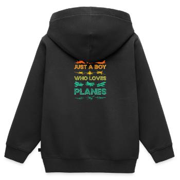 Juste un garçon qui aime les avions - Sweat Premium à capuche zippé enfant bio - noir - Dos - AI Model Kid Male (0cm)