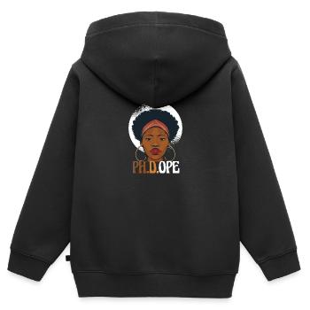 PH. D.OPE Doktorat Doktorand Graduierung Afro - Kinder Premium Organic Zip Hoodie - Schwarz - Hinten - AI Model Kid Male (0cm)