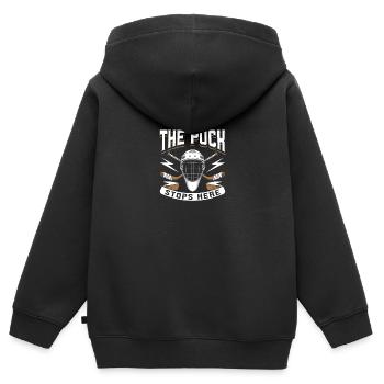 Der Puck bleibt hier stehen - Kinder Premium Organic Zip Hoodie - Schwarz - Hinten - AI Model Kid Male (0cm)
