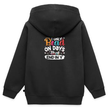 Je ne perle que les jours qui se terminent par y - Sweat Premium à capuche zippé enfant bio - noir - Dos - AI Model Kid Male (0cm)