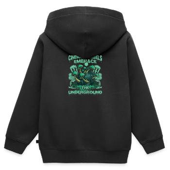 Film underground, Cinéma indépendant, Horreur - Sweat Premium à capuche zippé enfant bio - noir - Dos - AI Model Kid Male (0cm)