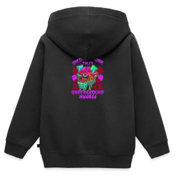 Film underground, Cinéma indépendant, Horreur - Sweat Premium à capuche zippé enfant bio - noir - Dos - AI Model Kid Male (0cm)